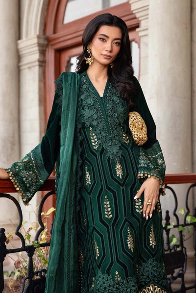 3 Piece Stitched Embroidered Velvet Suit From Maria.B Winter Luxe'24 Collection - 09