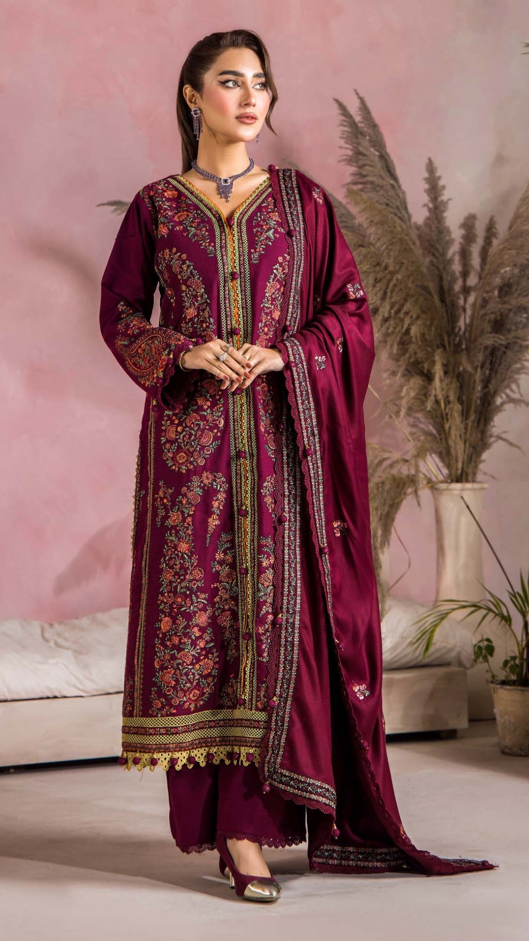 3 Piece Stitched Luxury Winter Embroidered Collection Vol.2 By Eshaisha - 09