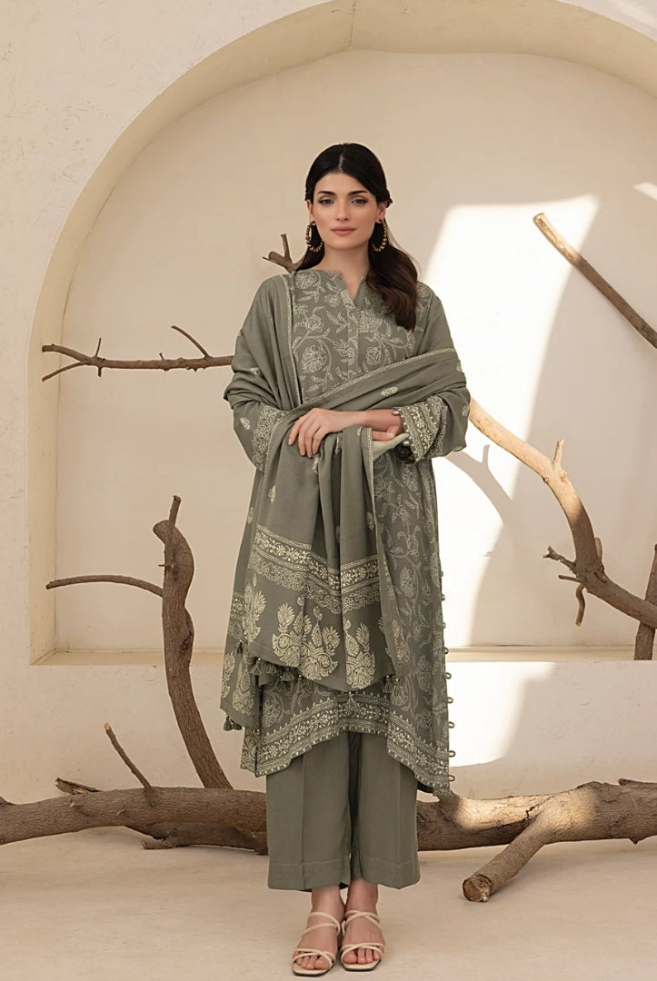 3 Piece Stitched Printed Suits Collection By Lakhany Pashmina - Pine Cone