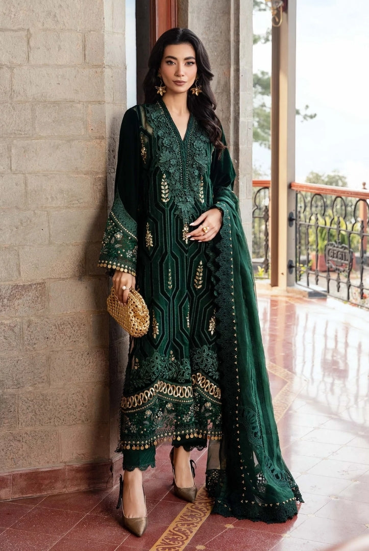 3 Piece Stitched Embroidered Velvet Suit From Maria.B Winter Luxe'24 Collection - 09