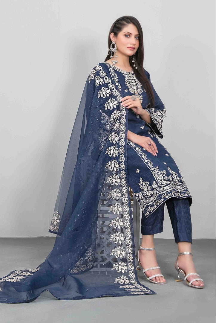 Heeriye By Tawakkal Pret 3 Piece Stitched Embroidered Organza Suit - 01