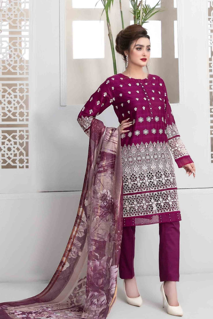 Eyana By Tawakkal Pret 3 Piece Stitched Schiffli Embroidered Lawn Suit - 01