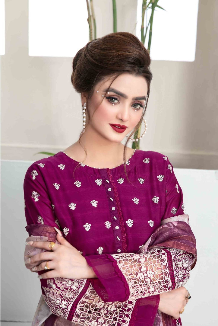 Eyana By Tawakkal Pret 3 Piece Stitched Schiffli Embroidered Lawn Suit - 01