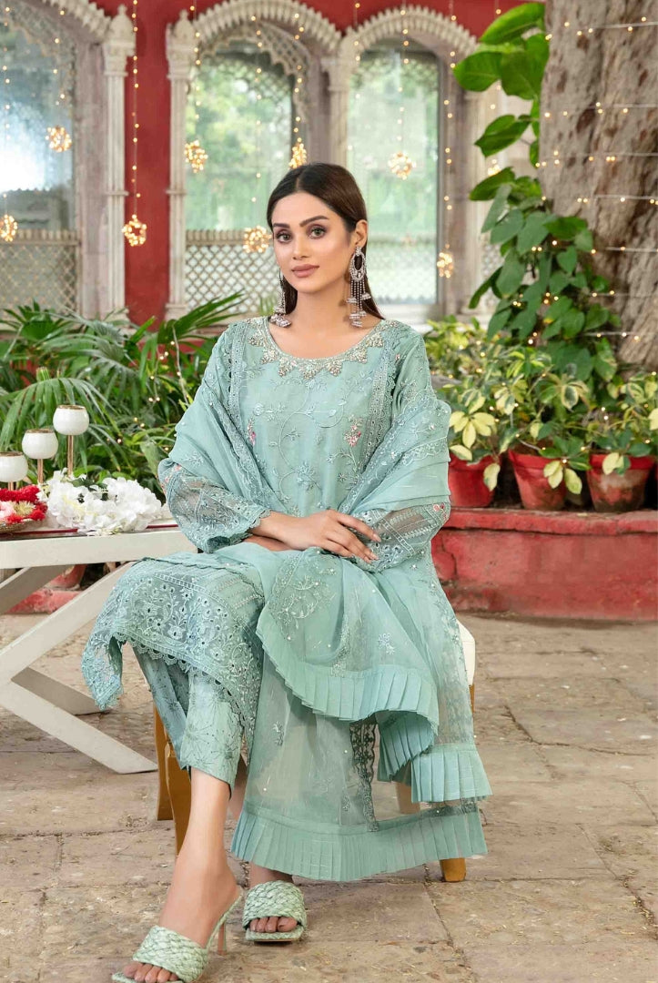 Parizah By Tawakkal Pret 3 Piece Stitched Embroidered Organza Suit - 02