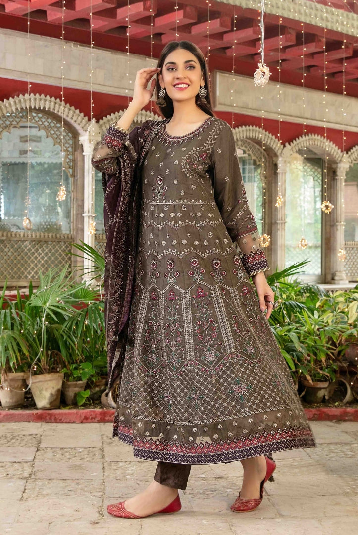 Parizah By Tawakkal Pret 3 Piece Stitched Embroidered Organza Suit - 03