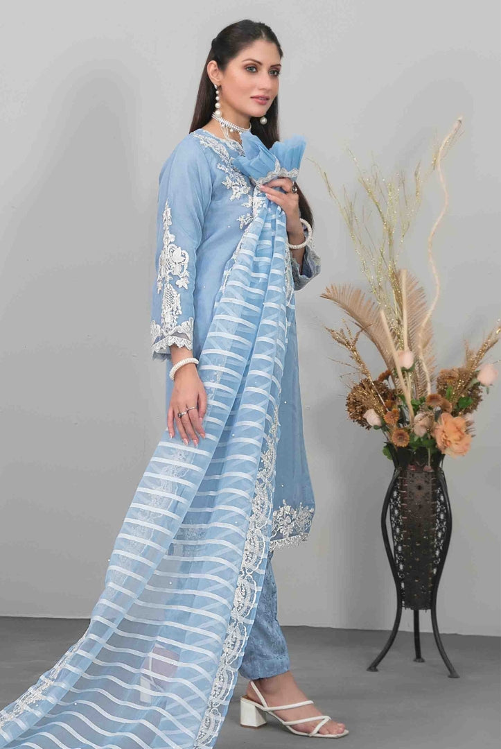 Heeriye By Tawakkal Pret 3 Piece Stitched Embroidered Organza Suit - 03