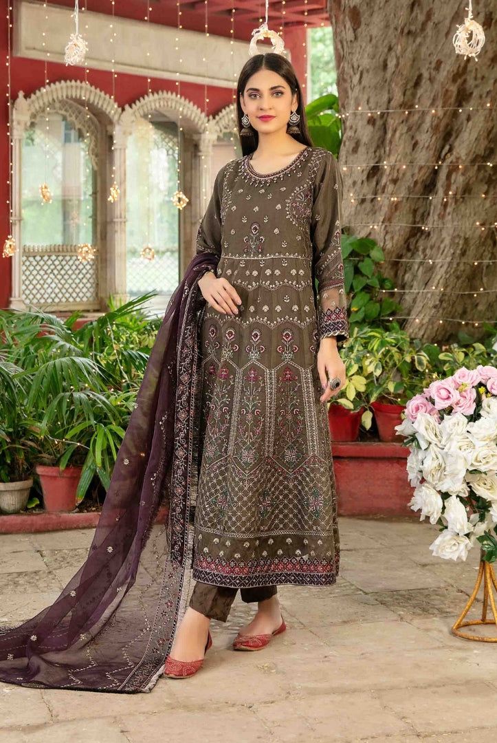 Parizah By Tawakkal Pret 3 Piece Stitched Embroidered Organza Suit - 03