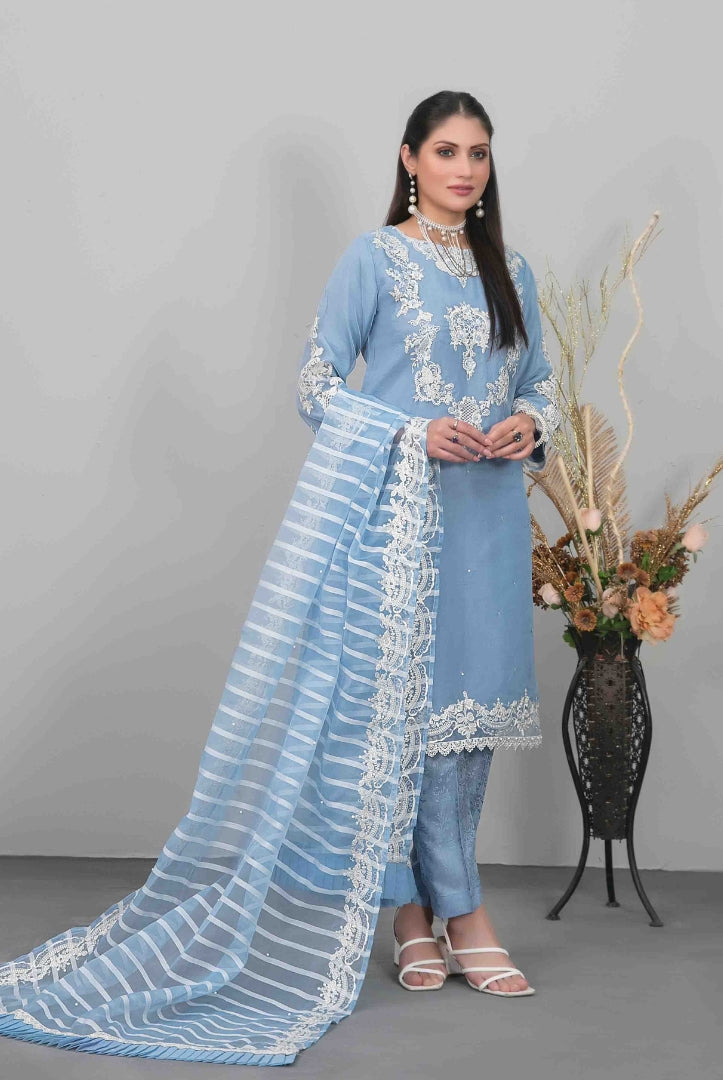 Heeriye By Tawakkal Pret 3 Piece Stitched Embroidered Organza Suit - 03