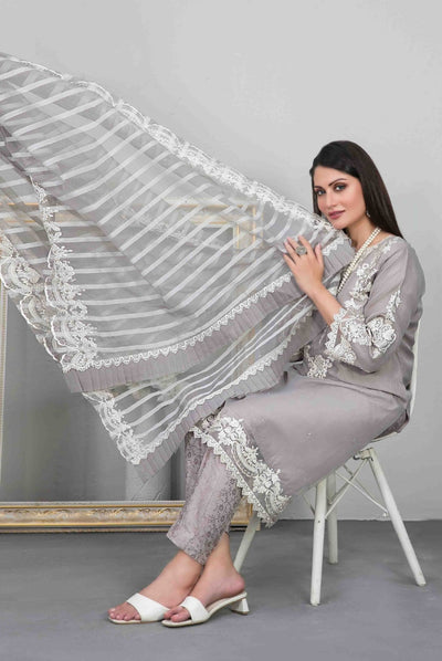 Heeriye By Tawakkal Pret 3 Piece Stitched Embroidered Organza Suit - 04