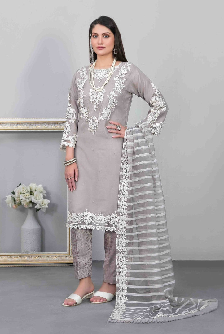 Heeriye By Tawakkal Pret 3 Piece Stitched Embroidered Organza Suit - 04