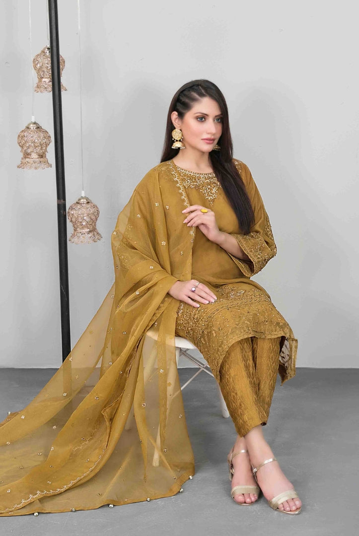 Heeriye By Tawakkal Pret 3 Piece Stitched Embroidered Organza Suit - 05