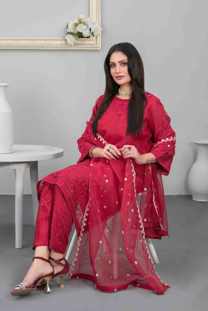 Heeriye By Tawakkal Pret 3 Piece Stitched Embroidered Organza Suit - 06