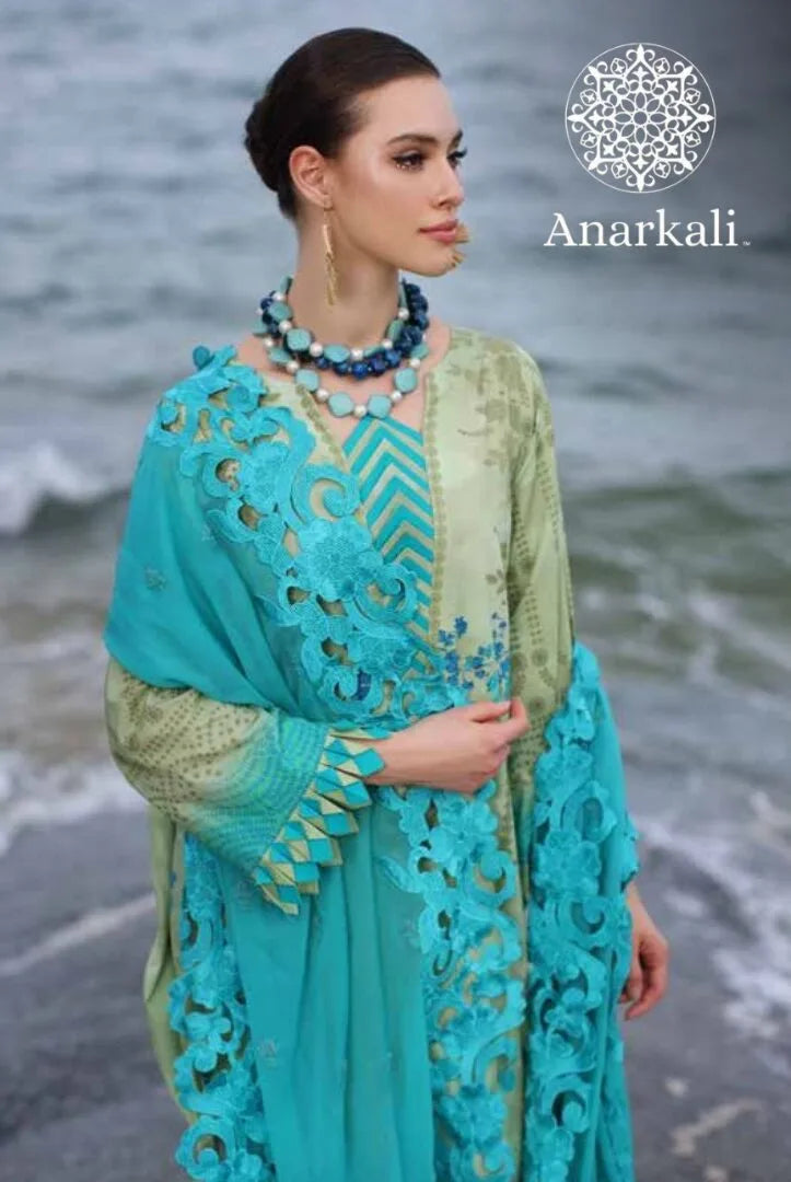 Charizma Printed Lawn with  Embroidered Chiffon  Dupatta 3piece Stitched Suit - 07