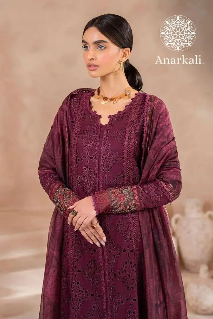 Iznik Pret Embroidered Lawn Collection 3Piece Stitched Suit(Maroon)