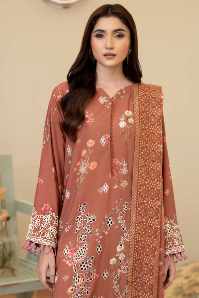 3 Piece Stitched Embroidered + Printed Stapple Slub With Printed Shawl WINTER Collection'25 From JOHRA TAZEEN JW-178