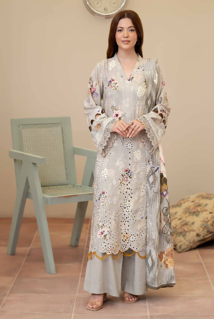 3 Piece Stitched Embroidered + Printed Stapple Slub With Printed Shawl WINTER Collection'25 From JOHRA TAZEEN JW-171