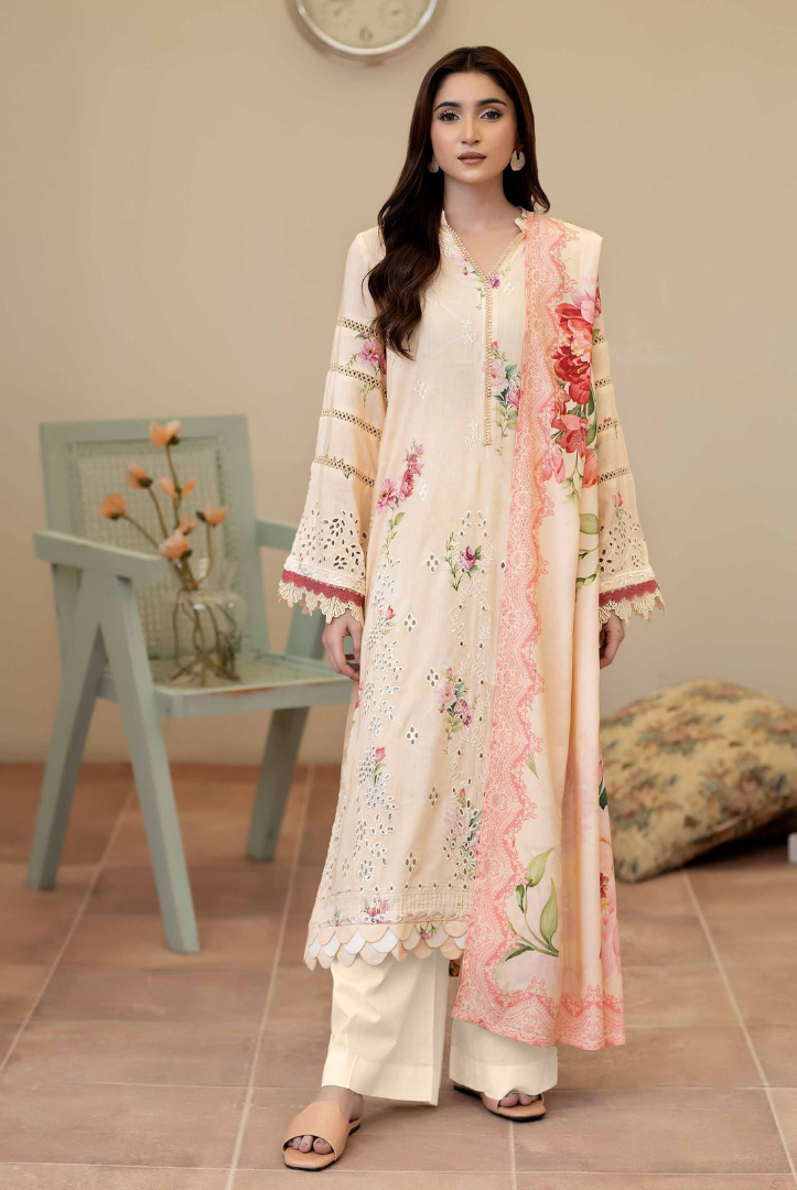 3 Piece Stitched Embroidered + Printed Stapple Slub With Printed Shawl WINTER Collection'25 From JOHRA TAZEEN JW-173