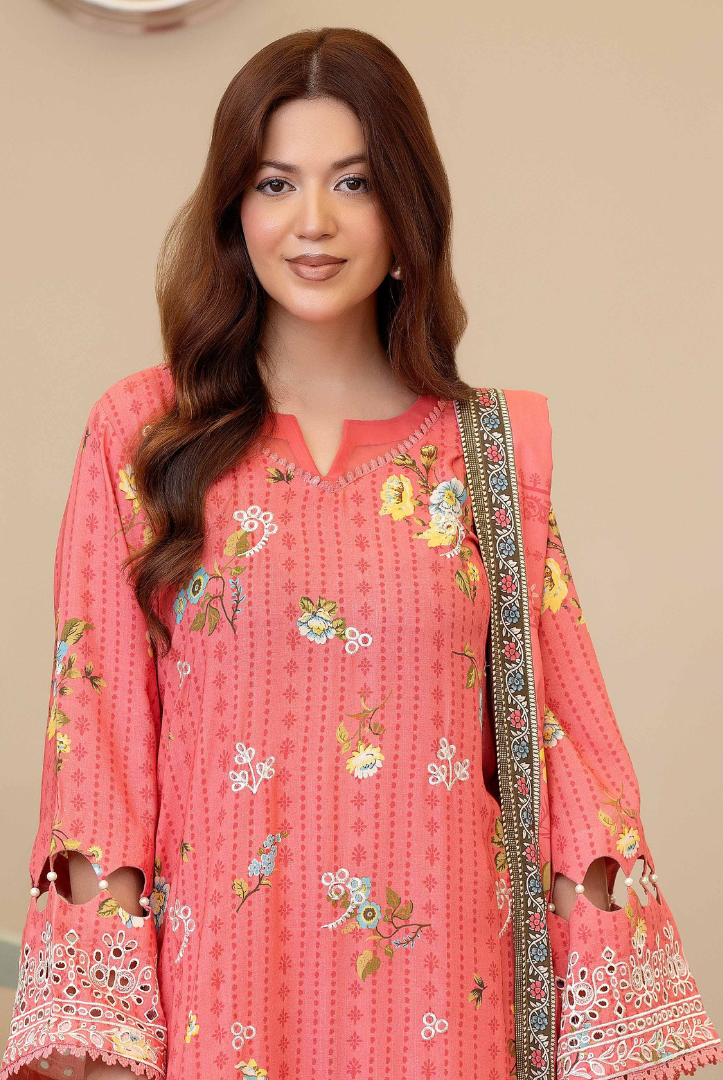 3 Piece Stitched Embroidered + Printed Stapple Slub With Printed Shawl WINTER Collection'25 From JOHRA TAZEEN JW-174