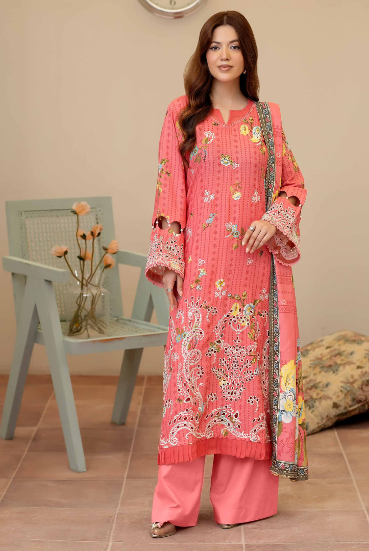 3 Piece Stitched Embroidered + Printed Stapple Slub With Printed Shawl WINTER Collection'25 From JOHRA TAZEEN JW-174