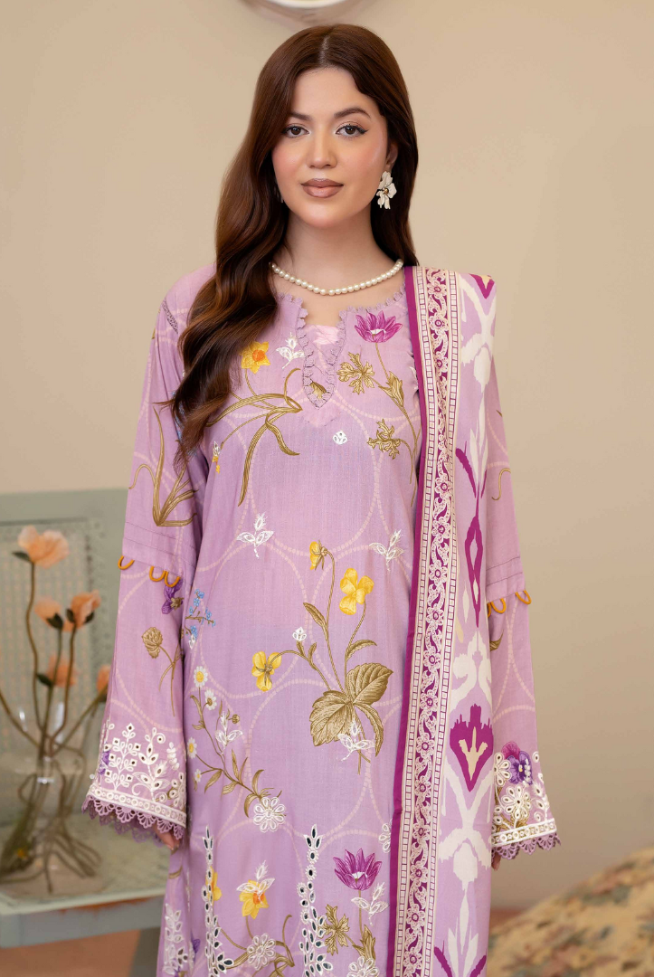3 Piece Stitched Embroidered + Printed Stapple Slub With Printed Shawl WINTER Collection'25 From JOHRA TAZEEN JW-175