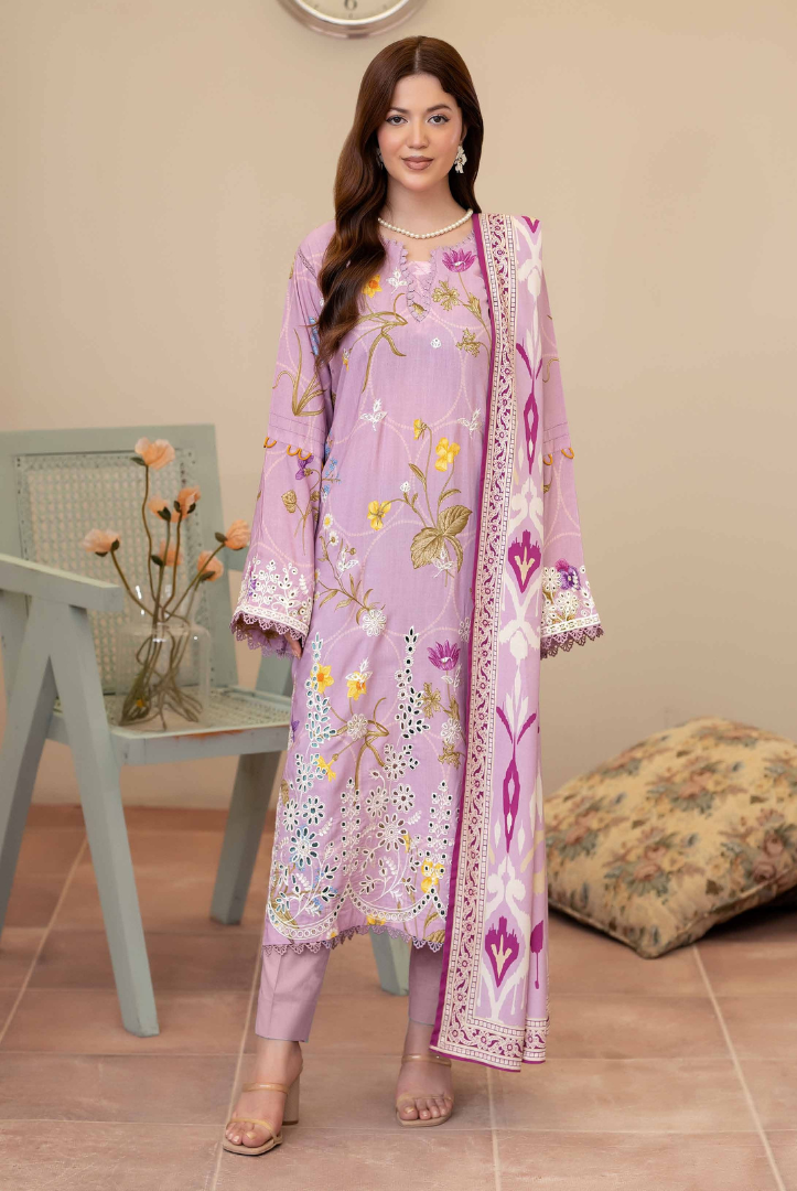 3 Piece Stitched Embroidered + Printed Stapple Slub With Printed Shawl WINTER Collection'25 From JOHRA TAZEEN JW-175