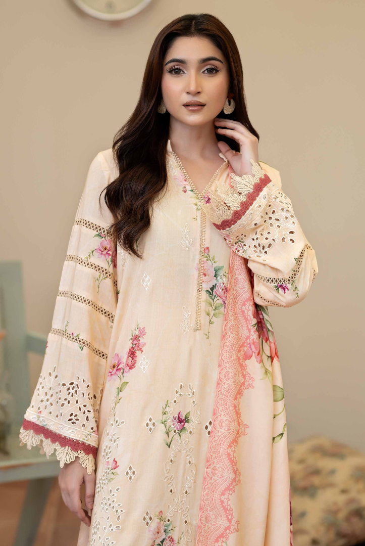 3 Piece Stitched Embroidered + Printed Stapple Slub With Printed Shawl WINTER Collection'25 From JOHRA TAZEEN JW-173