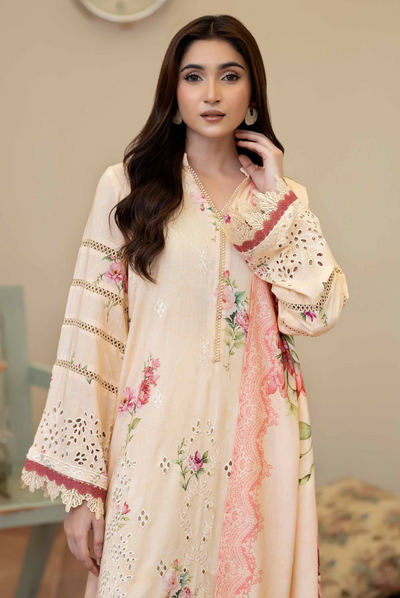 3 Piece Stitched Embroidered + Printed Stapple Slub With Printed Shawl WINTER Collection'25 From JOHRA TAZEEN JW-173