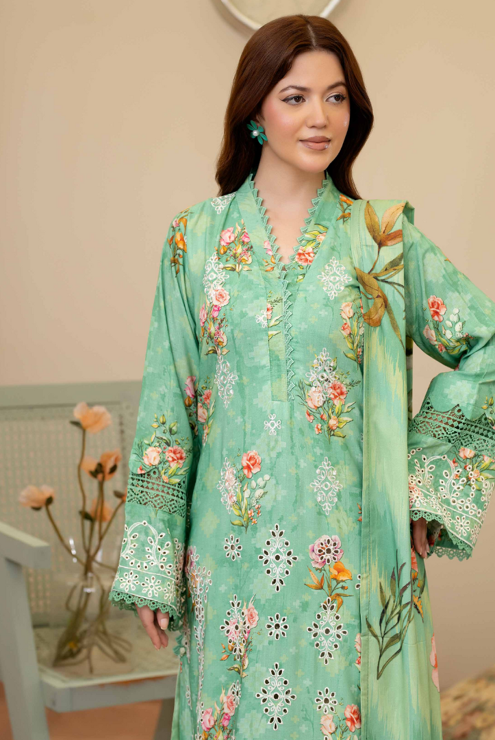 3 Piece Stitched Embroidered + Printed Stapple Slub With Printed Shawl WINTER Collection'25 From JOHRA TAZEEN JW-177