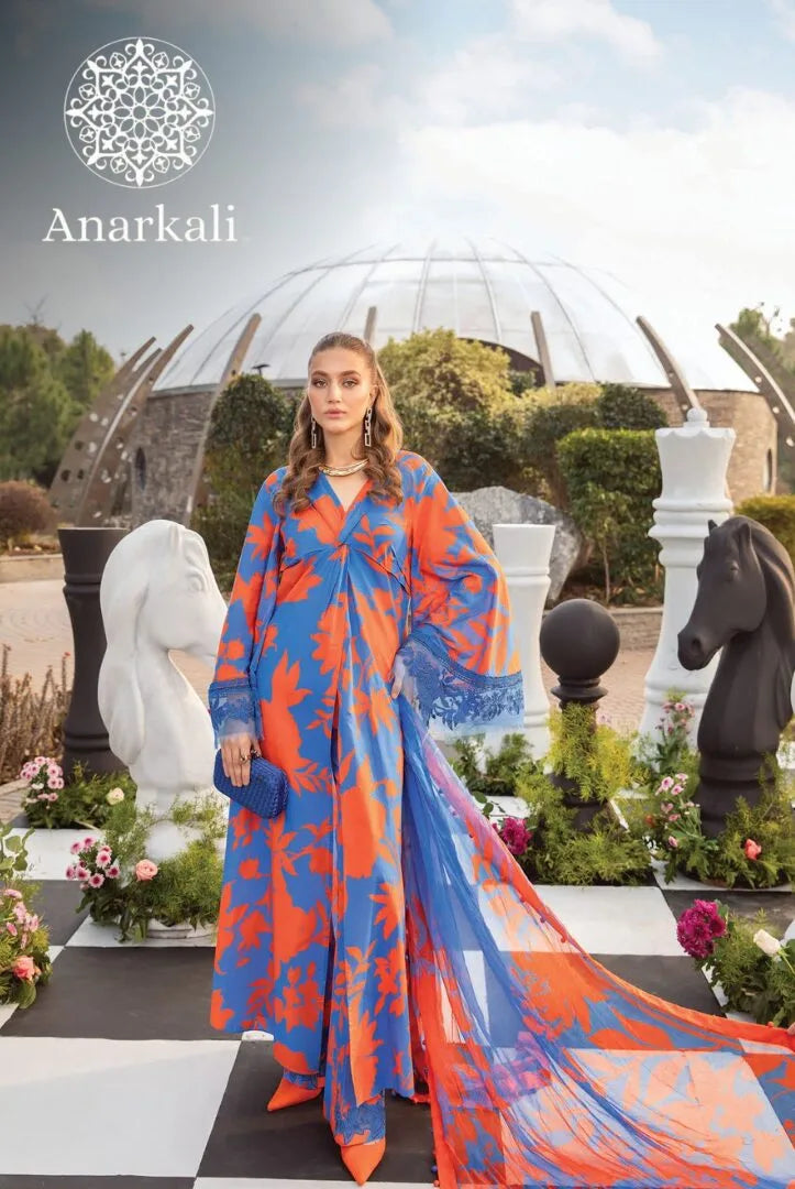 Maria.B M.Prints 3Piece Stitched Spring Summer 2024 Collection (Blue & Orange)