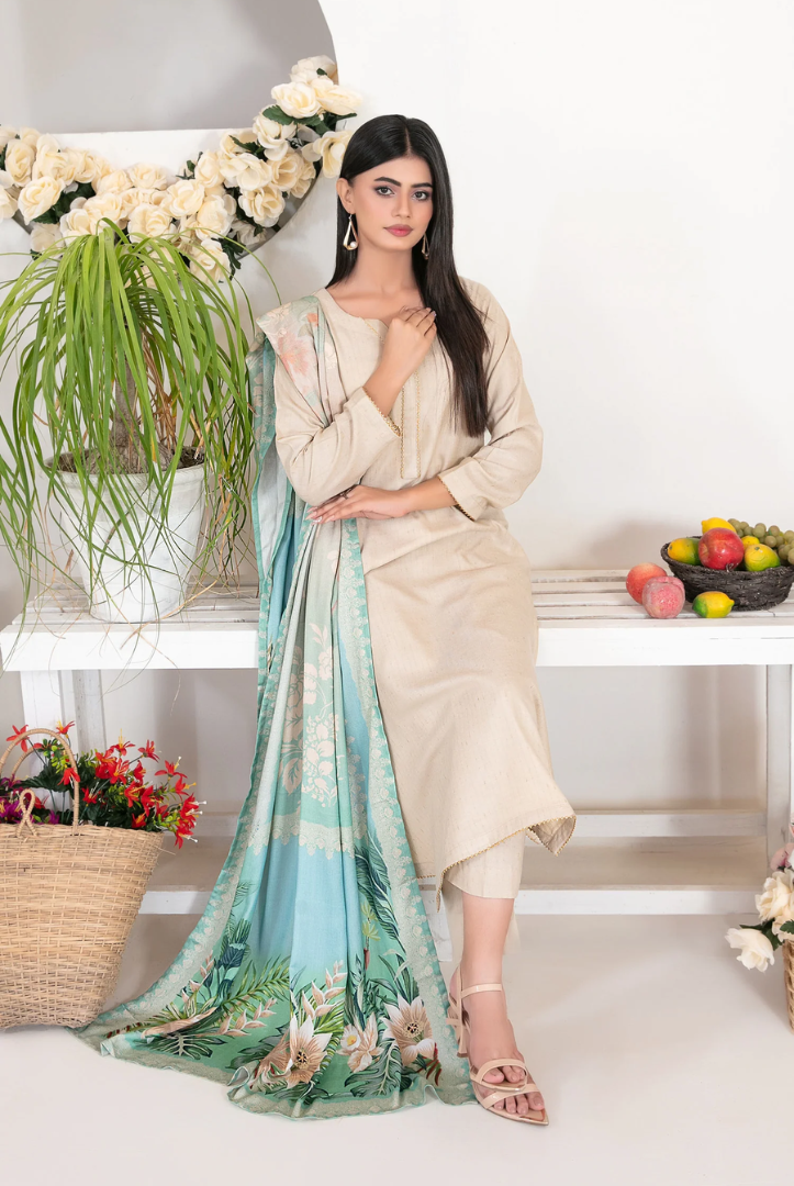 3 Piece Stitched Fancy Printed Leather Peach Laila by Tawakkal  Winter Collection D-4713