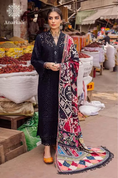 Nureh Bazaar | 3Piece Stitched Chikankari Khaddar with Embroidered Mukesh Work Shawl Suit - 06