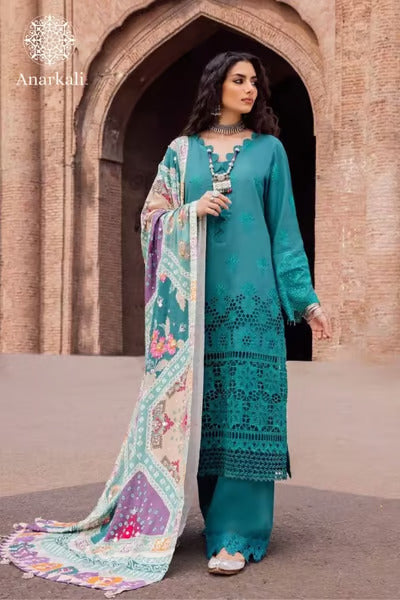Nureh Bazaar | 3Piece Stitched Chikankari Khaddar with Embroidered Mukesh Work Shawl Suit - 05