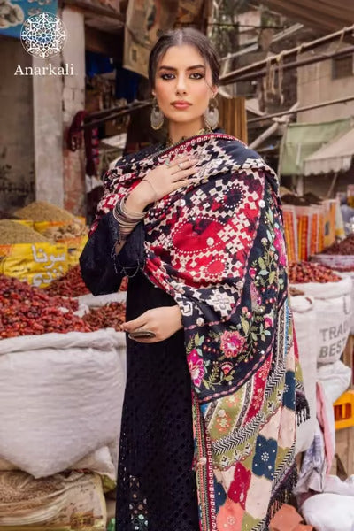 Nureh Bazaar | 3Piece Stitched Chikankari Khaddar with Embroidered Mukesh Work Shawl Suit - 06