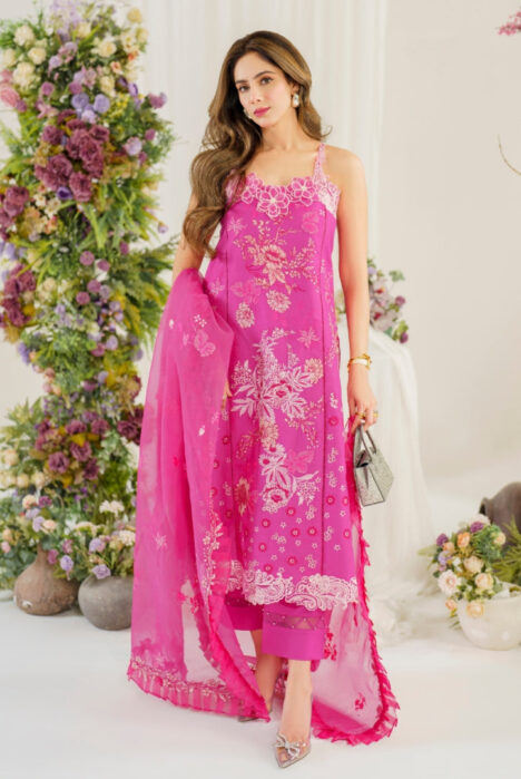 3 Piece Stitched Luxury Lawn Suit | Pretty In Pink Vol'2 By Asifa & Nabeel - Carnation