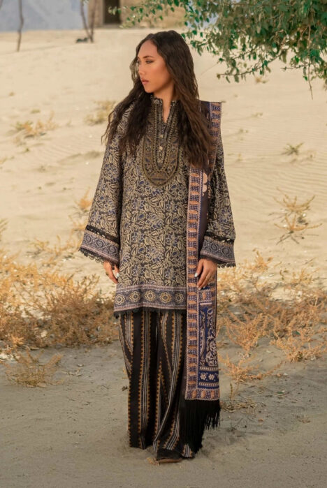 3 Piece Stitched Printed Marina Twill Suit From M.Basics By Maria.B Collection - 01