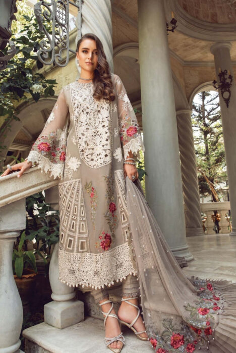 3 Piece Stitched Luxury Embroidered Lawn Eid Collection By Maria.B - Mouse Grey
