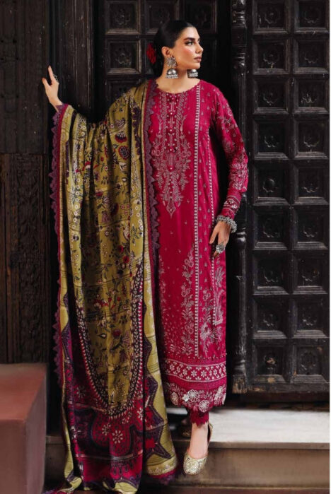 3 Piece Stitched Embroidered Jacquard Suits Collection By Nureh Maya Linen - 01