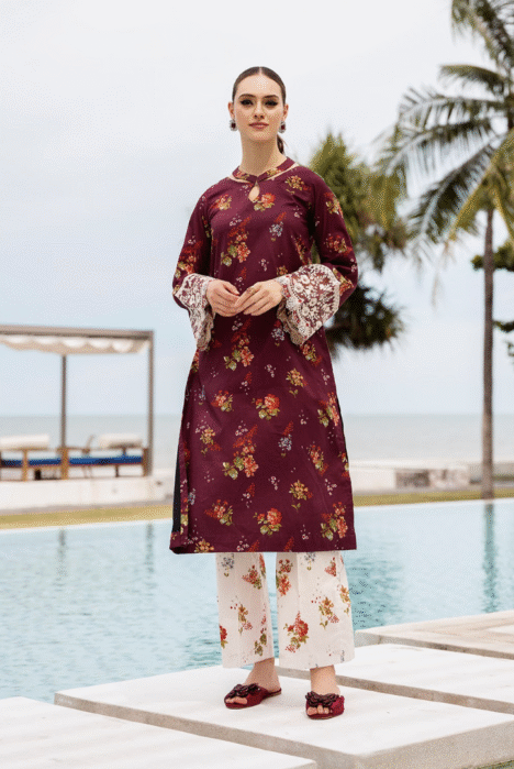 2 Piece Stitched Embroidered Cambric Lawn Suit From Minsk By Esra - 01