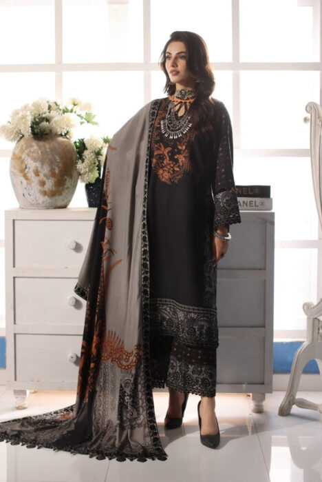 3 Piece Stitched Embroidered Linen Shawl Suits From Virsa By Charizma - 01