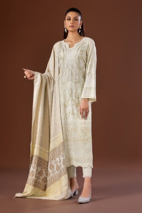 Tehzeeb By Riaz Arts Embroidered Leather Peach With Velvet Shawl Suits Collection - 10