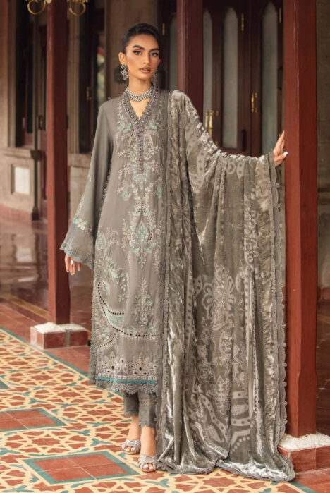 3 Piece Stitched Embroidered Velvet Suit From Maria.B Winter Luxe'24 Collection - 10