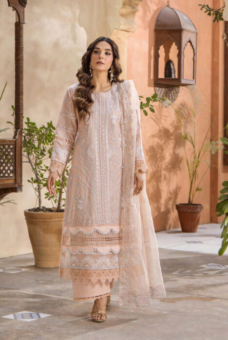 3 Piece Stitched Luxury Lawn Embroidered Suits Collection By Eshaisha - PEARL VEIL