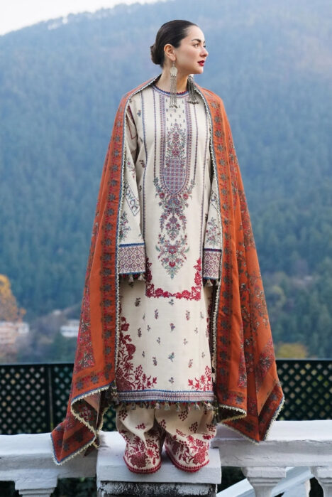 3 Piece Stitched Luxury Winter Shawl Suits Collection'24 By Hussain Rehar - ALMAS