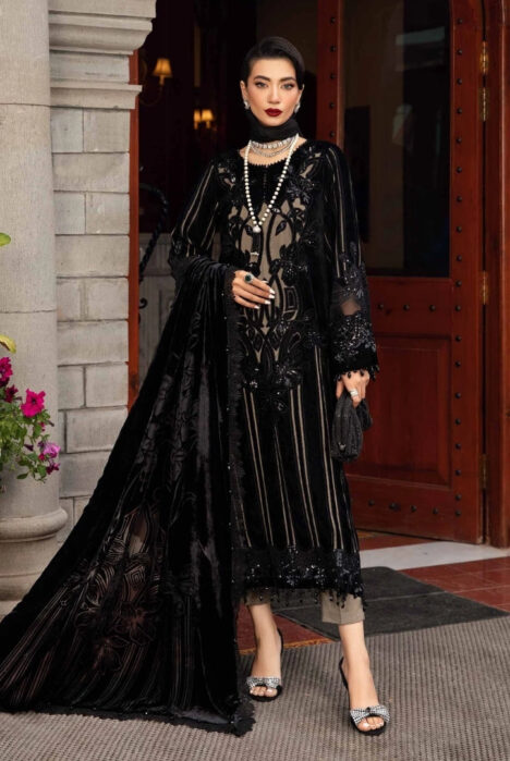 3 Piece Stitched Embroidered Velvet Suit From Maria.B Winter Luxe'24 Collection - 11