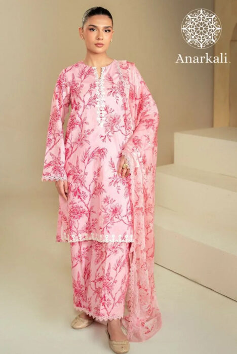 Cross Stitched Daily 3Piece Stitched Suit(Pink)