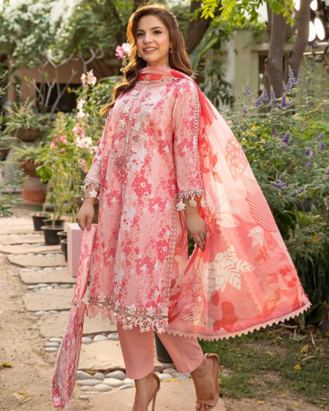 3 Piece Stitched Embroidered Lawn Suit From Maria.B By M.Basics Eid Collection'25-12