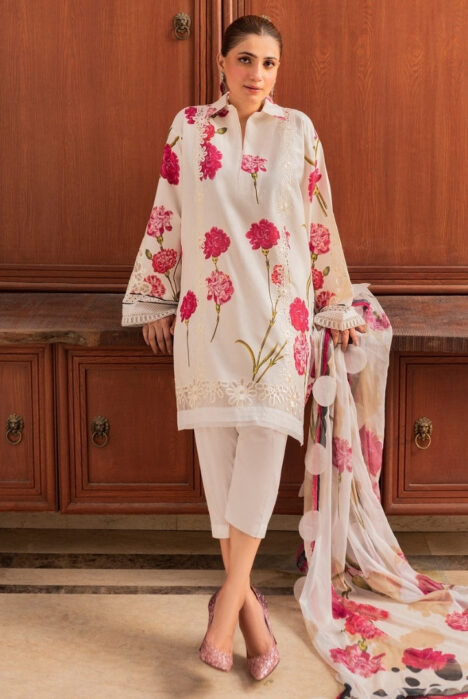 3 Piece Stitched Embroidered Lawn Suit | Meraki Vol'2 By Asifa & Nabeel - Guldasta
