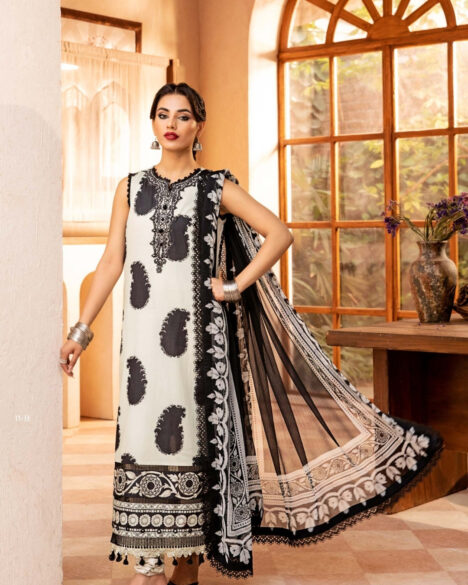 3 Piece Stitched Embroidered Lawn Suit From Maria.B By M.Basics Eid Collection'25-16