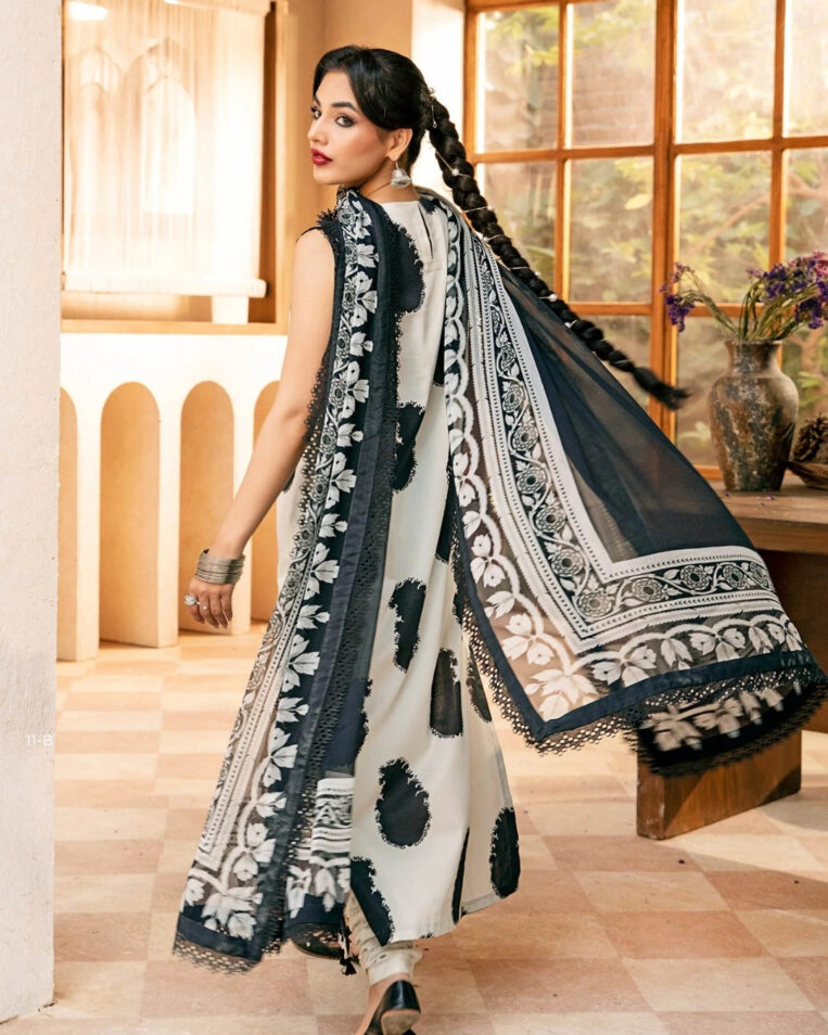 3 Piece Stitched Embroidered Lawn Suit From Maria.B By M.Basics Eid Collection'25-16 - Image 2