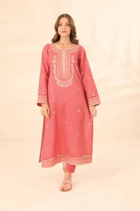 Pesca Pink Embroidered 2 Piece Stitched Suit